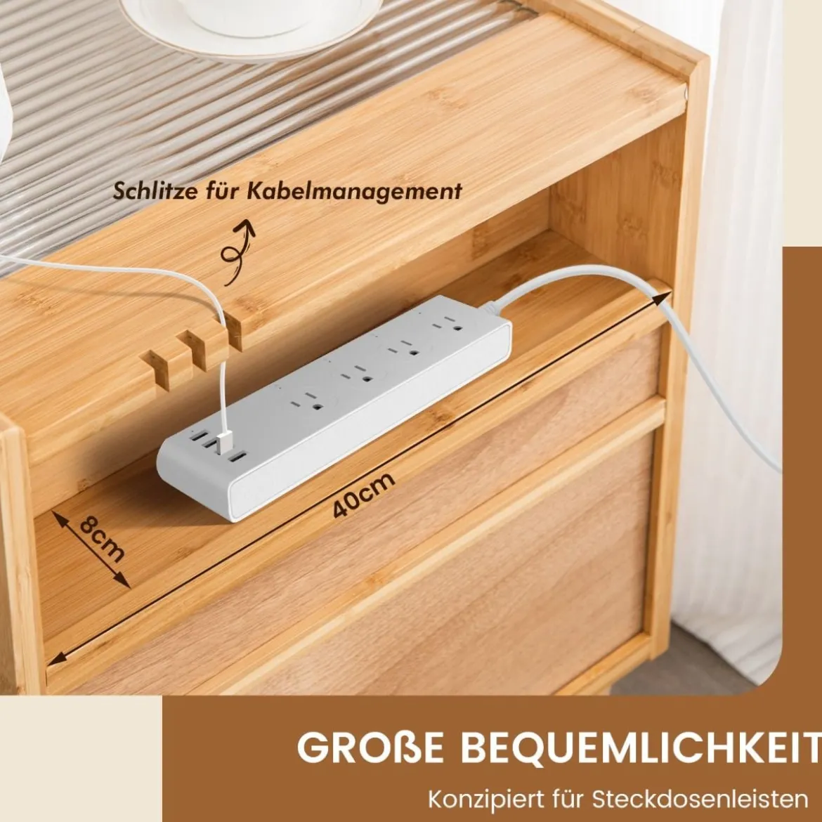 Nachttisch aus Bambus & Rattan mit Schublade Beistelltisch mit Verstecktem Stauraum Natur