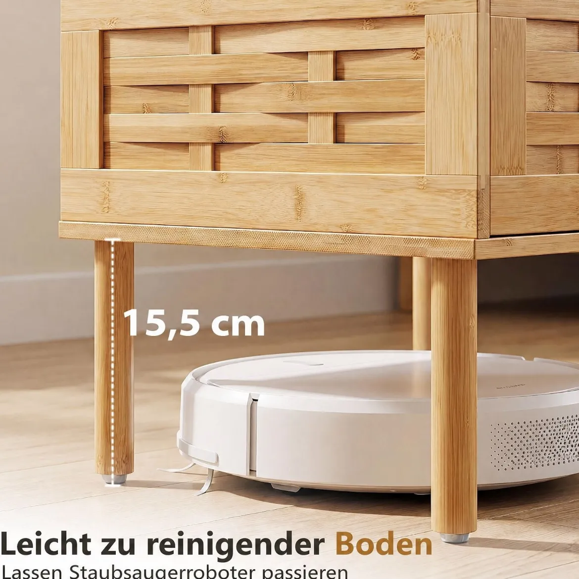 Nachttisch Bambus mit Offenem Regal & Klapptür mit Magnetverschluss 41 x 31 x 59 cm Natur