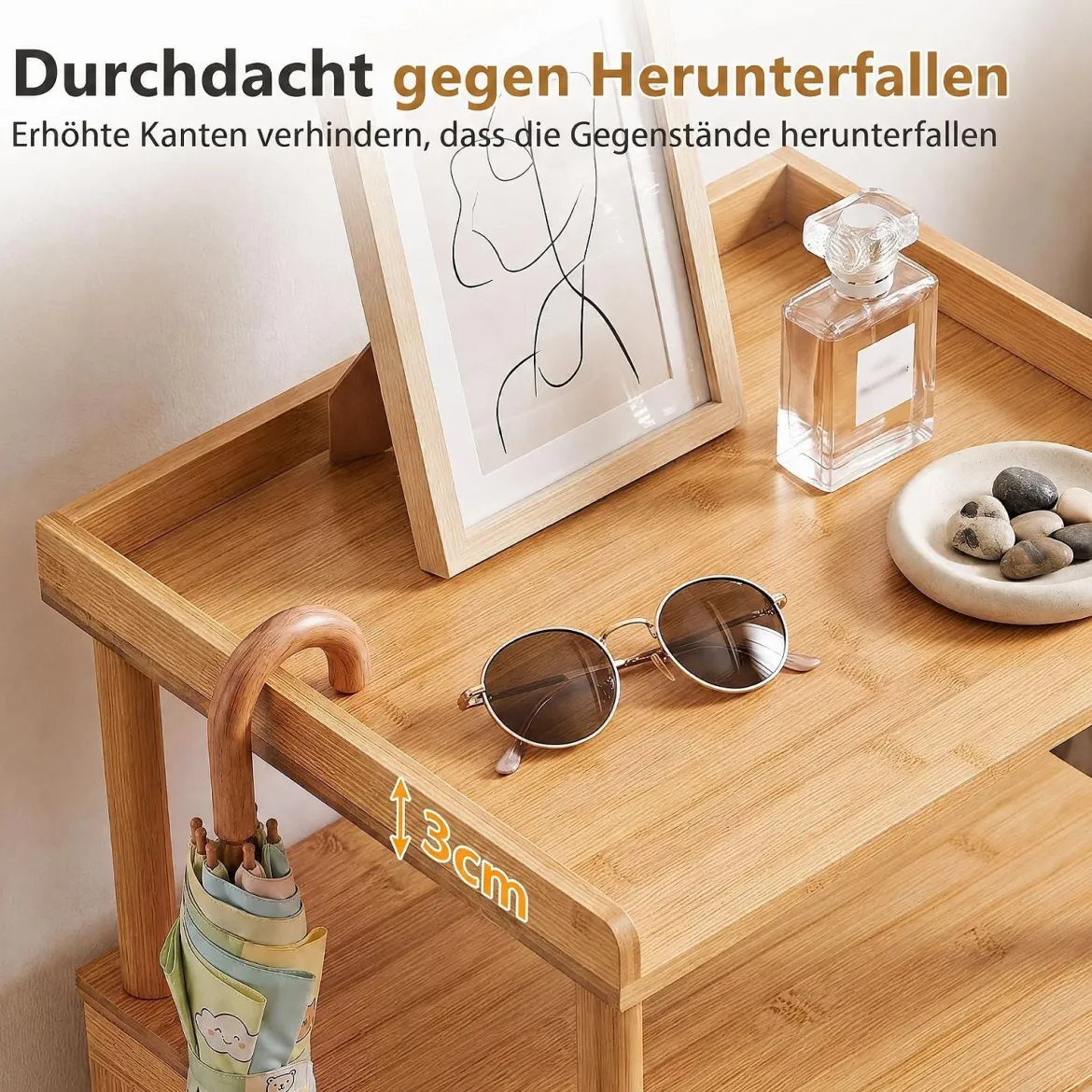 Nachttisch Bambus mit Offenem Regal & Klapptür mit Magnetverschluss 41 x 31 x 59 cm Natur