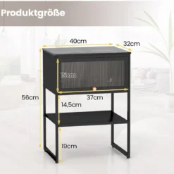 Nachttisch Beistelltisch Holz Nachtschrank mit Metallrahmen & Ablage & durchsichtiger Tür 40 x 32 x 56 cm Schwarz