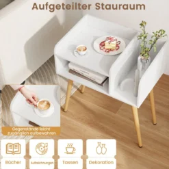 Nachttisch Beistelltisch mit offenem Fach Sofatisch mit Metallstützbeinen 50 x 32 x 58 cm