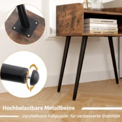 Nachttisch Beistelltisch mit offenem Fach Sofatisch mit Metallstützbeinen 50 x 32 x 58 cm