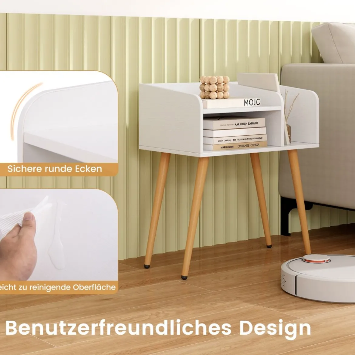 Nachttisch Beistelltisch mit offenem Fach Sofatisch mit Metallstützbeinen 50 x 32 x 58 cm