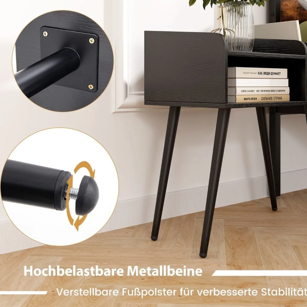 Nachttisch Beistelltisch mit offenem Fach Sofatisch mit Metallstützbeinen 50 x 32 x 58 cm