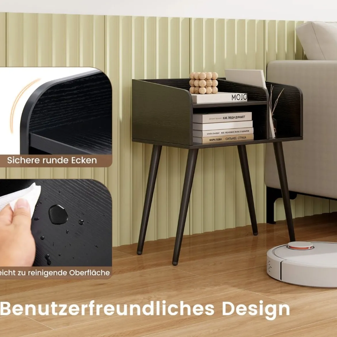 Nachttisch Beistelltisch mit offenem Fach Sofatisch mit Metallstützbeinen 50 x 32 x 58 cm