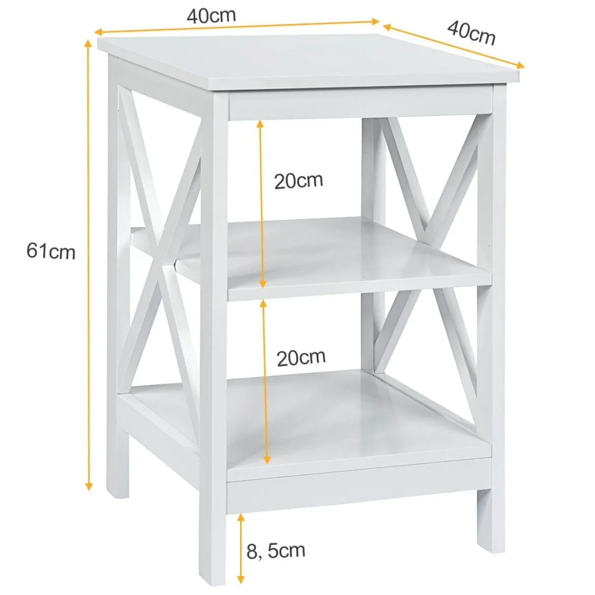 Nachttisch 3 Ebenen Beistelltisch 2 Pack Nachtschrank 40 x 40 x 61 cm Sofatisch Weiß