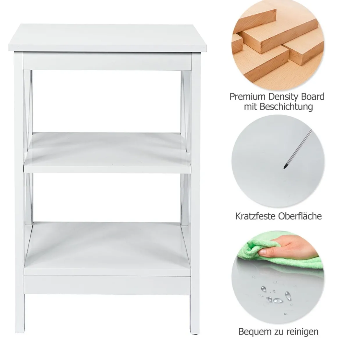 Nachttisch 3 Ebenen Beistelltisch 2 Pack Nachtschrank 40 x 40 x 61 cm Sofatisch Weiß