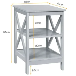 Nachttisch 3 Ebenen Beistelltisch 2 Pack Nachtschrank 40 x 40 x 61 cm Sofatisch Grau