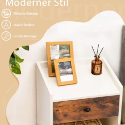 Nachttische 2er Set Moderne Beistelltische mit Aufbewahrungsschublade & offenem Fach 43 x 40 x 60 cm Weiß
