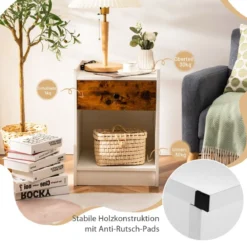 Nachttische 2er Set Moderne Beistelltische mit Aufbewahrungsschublade & offenem Fach 43 x 40 x 60 cm Weiß
