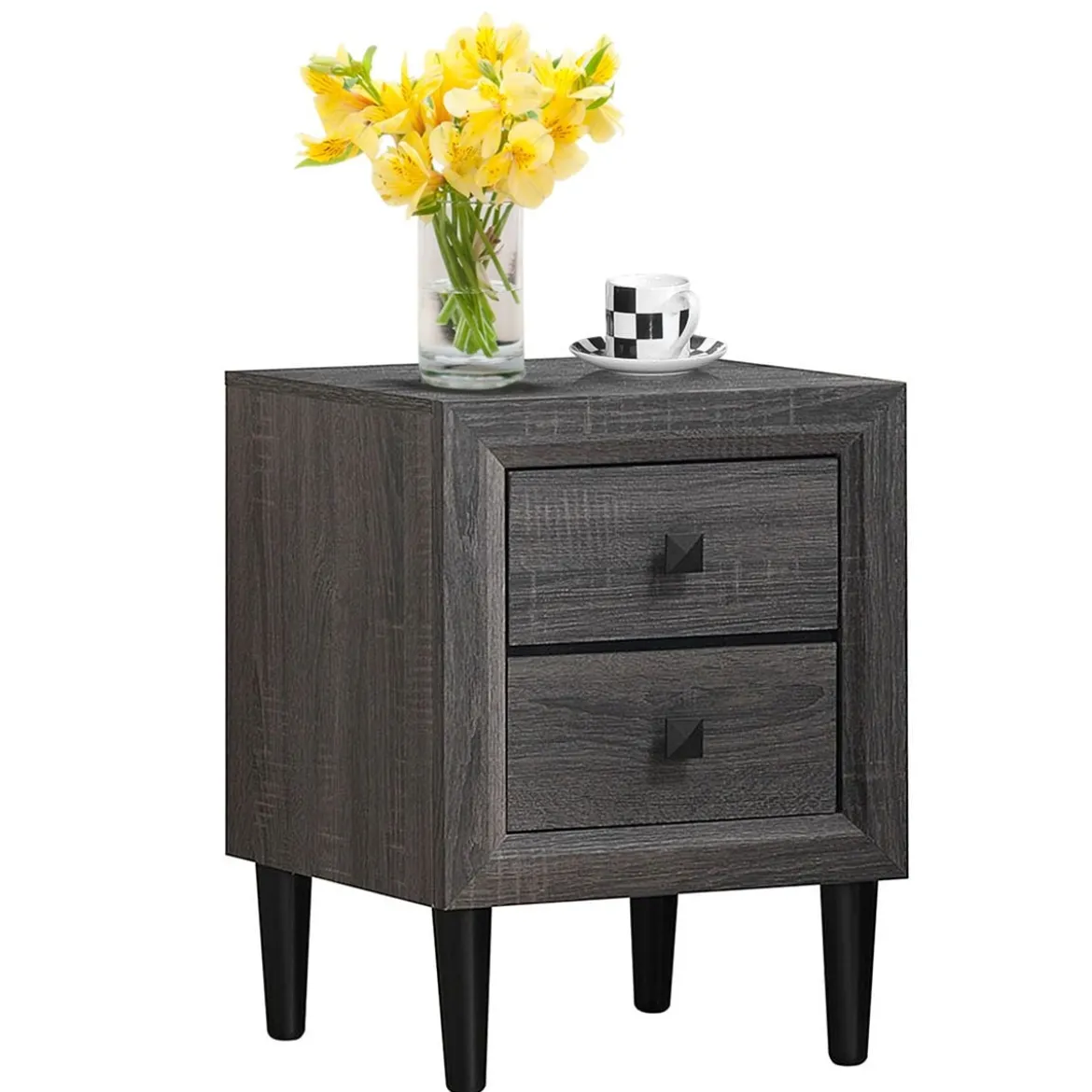 Nachttische Holz Beistelltisch mit 2 Schubladen Kaffeetisch modern Sofatisch Grau