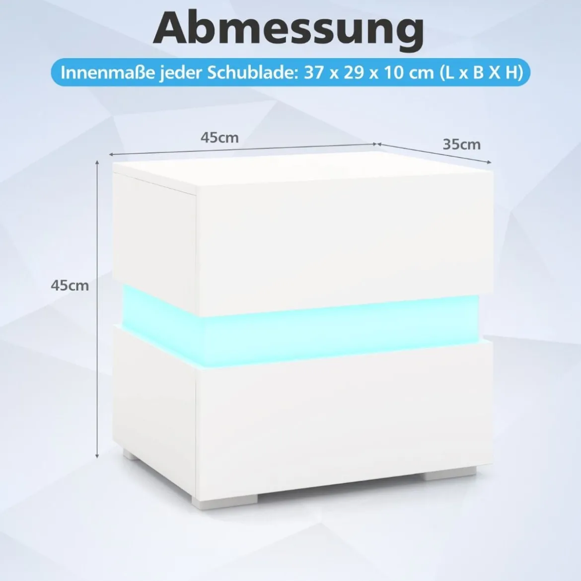 Nachttisch 1/2er Set LED Nachtkästchen Hochglanz Nachtschrank Nachtkommode mit 2 Schubladen Schwarz/Weiß