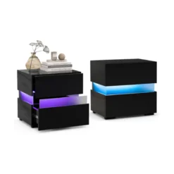Nachttisch 1/2er Set LED Nachtkästchen Hochglanz Nachtschrank Nachtkommode mit 2 Schubladen Schwarz/Weiß