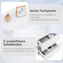 Nachttisch 1/2er Set LED Nachtkästchen Hochglanz Nachtschrank Nachtkommode mit 2 Schubladen Schwarz/Weiß