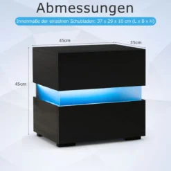 Nachttisch 1/2er Set LED Nachtkästchen Hochglanz Nachtschrank Nachtkommode mit 2 Schubladen Schwarz/Weiß