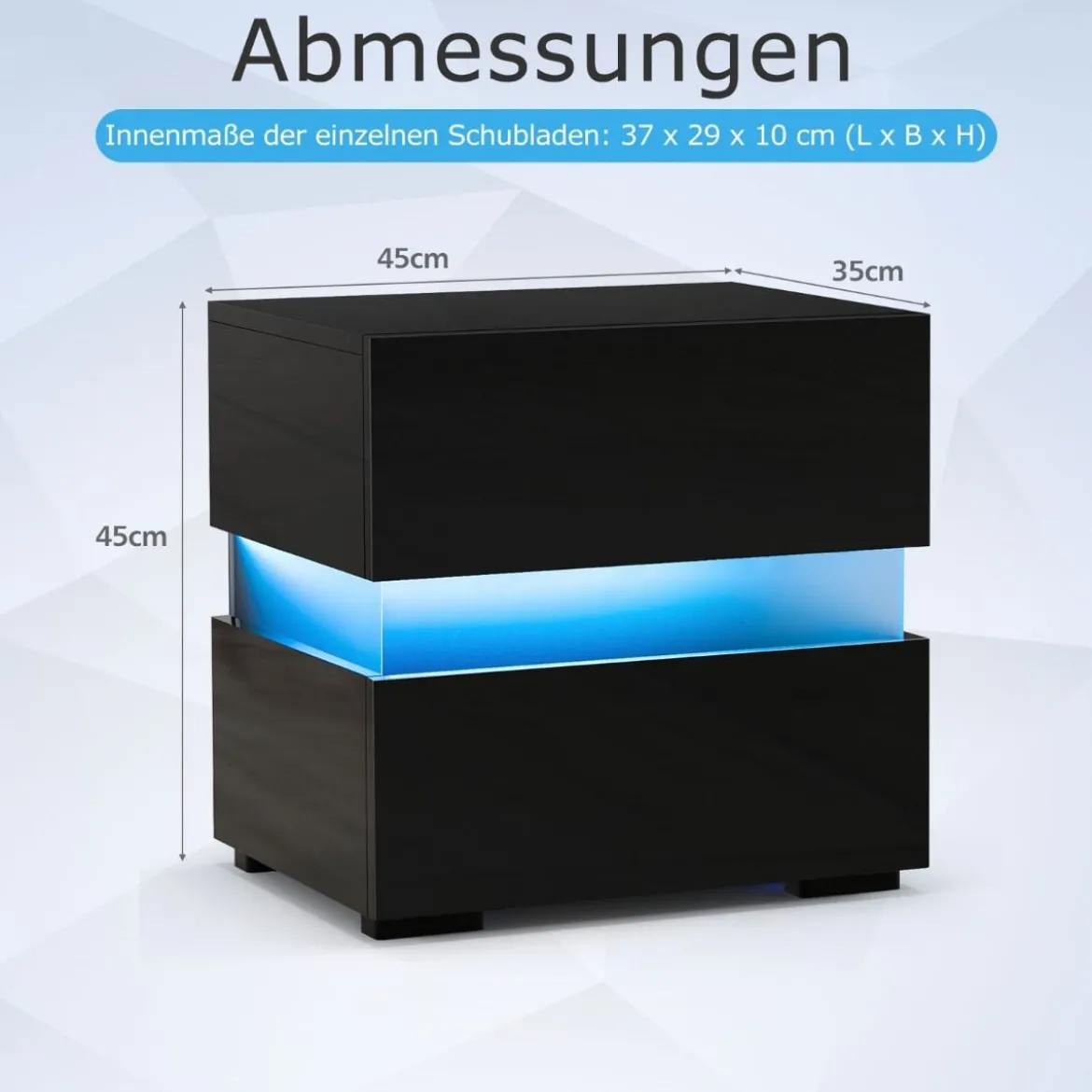 Nachttisch 1/2er Set LED Nachtkästchen Hochglanz Nachtschrank Nachtkommode mit 2 Schubladen Schwarz/Weiß