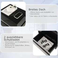 Nachttisch 1/2er Set LED Nachtkästchen Hochglanz Nachtschrank Nachtkommode mit 2 Schubladen Schwarz/Weiß
