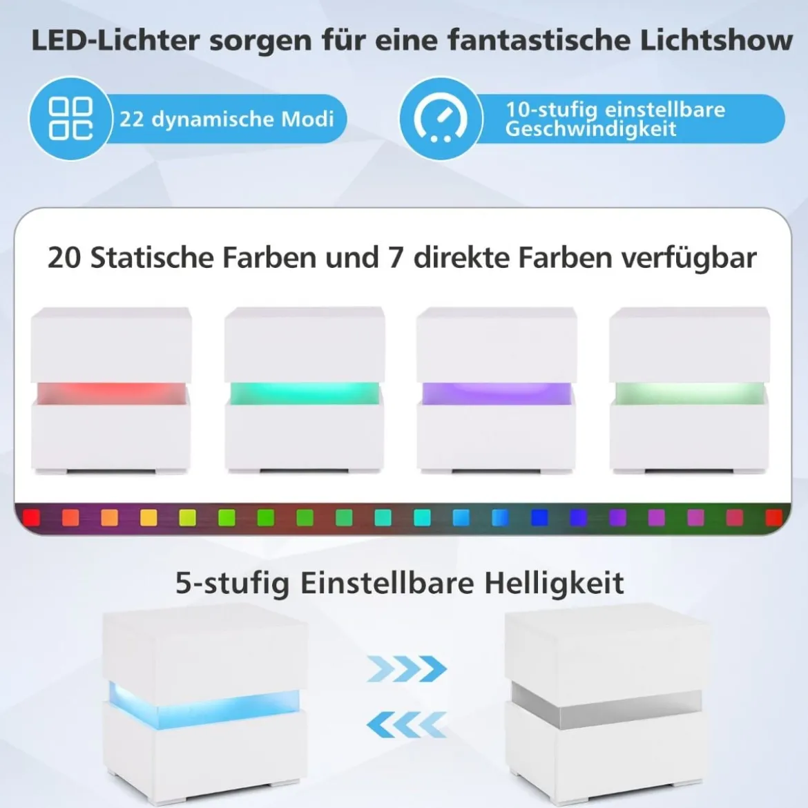 Nachttisch 1/2er Set LED Nachtkästchen Hochglanz Nachtschrank Nachtkommode mit 2 Schubladen Schwarz/Weiß