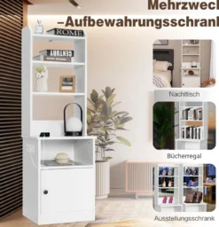 Nachttisch mit Ladefunktion Nachtschrank mit offenen Regalen und Schrank für Boxspringbett 45 x 36 x 140,5 cm Weiß