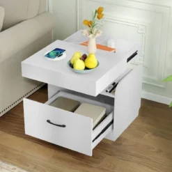 Nachttisch mit Ladestation Beistelltisch mit Schublade Nachtschrank mit offenen Fächern 50 x 40 x 55 cm Weiß