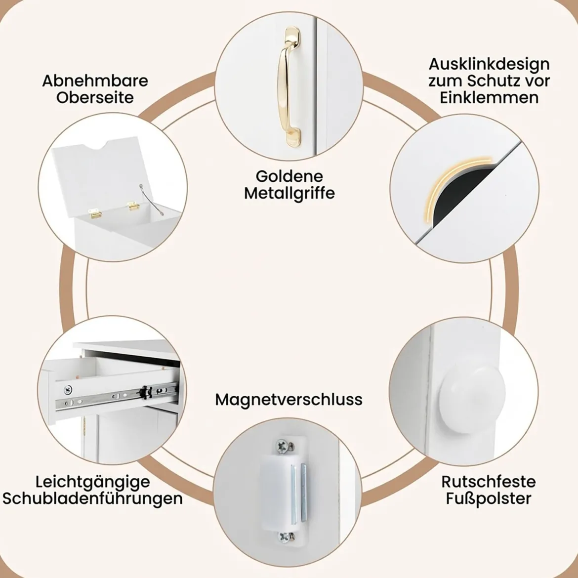 Nachttisch mit Ladestation Beistelltisch mit Verstellbarem Regal Holz Nachtschrank Weiß