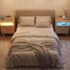 Nachttisch mit Ladestation & LED-Leuchten mit 2 Schubladen Beistelltisch mit Rattan-Optik Natur