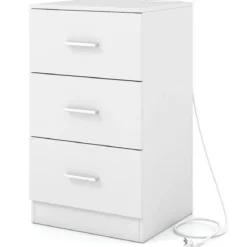 Nachttisch mit Ladestation moderner Nachtschrank mit 3 Aufbewahrungsschubladen 38 x 35 x 66 cm Weiß