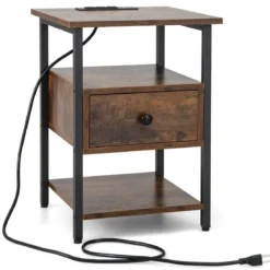 Nachttisch mit Ladestation & Schublade Nachtschrank mit offenen Ablagen 40 x 40 x 55 cm