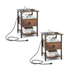 Nachttisch mit Ladestation & Schublade Nachtschrank mit offenen Ablagen 40 x 40 x 55 cm