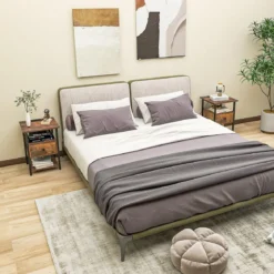 Nachttisch mit Ladestation & Schublade Nachtschrank mit offenen Ablagen 40 x 40 x 55 cm