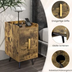Nachttisch mit Ladestation schmaler Nachtschrank mit 2 Schubladen & USB-Anschlüssen 40 x 32 x 60 cm Rustikales Braun