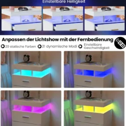 Nachttisch mit LED-Beleuchtung Nachtschrank Beistelltisch mit 2 Schubladen 50 x 40 x 58 cm Schwarz/Weiß