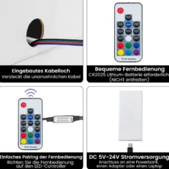 Nachttisch mit LED-Beleuchtung Nachtschrank Beistelltisch mit 2 Schubladen 50 x 40 x 58 cm Schwarz/Weiß