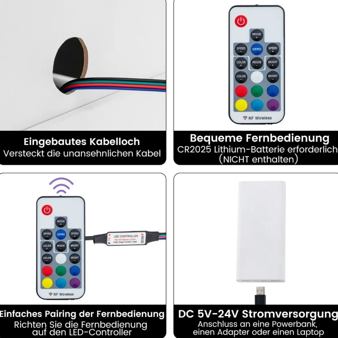 Nachttisch mit LED-Beleuchtung Nachtschrank Beistelltisch mit 2 Schubladen 50 x 40 x 58 cm Schwarz/Weiß