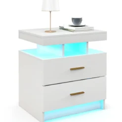 Nachttisch mit LED-Beleuchtung Nachtschrank Beistelltisch mit 2 Schubladen 50 x 40 x 58 cm Schwarz/Weiß