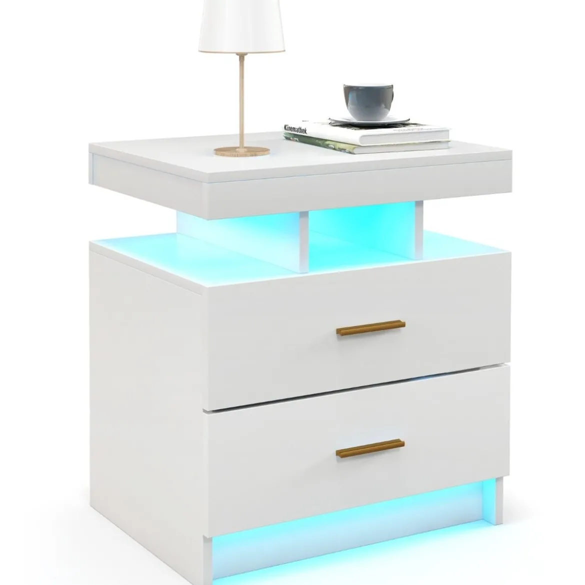 Nachttisch mit LED-Beleuchtung Nachtschrank Beistelltisch mit 2 Schubladen 50 x 40 x 58 cm Schwarz/Weiß