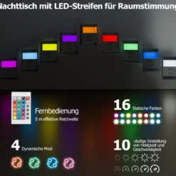 Nachttisch mit LED-Lichtern & Ladestation Nachtschrank mit 2 Schubladen & offenem Ablagefach Beistelltisch Weiß 45 x 35 x 60 cm