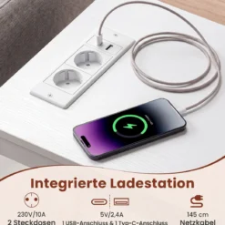 Nachttisch mit Rollen LED Nachtschrank mit Neigbarer Tischplatte Ladestation & Steckdosen Weiß