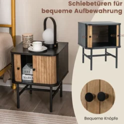 Nachttisch mit Schiebetüren Nachtschrank mit Stauraum 40 x 39 x 49 cm Schwarz
