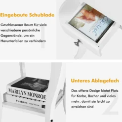 Nachttisch mit Schublade & Ablage Moderner Beistelltisch Nachtkommode 38,5 x 38,5 x 60 cm Weiß
