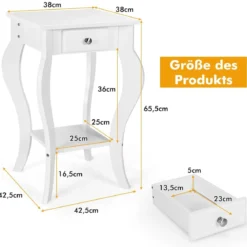 Nachttisch mit Schublade & Ablage Moderner Beistelltisch Nachtkommode 38,5 x 38,5 x 60 cm Weiß