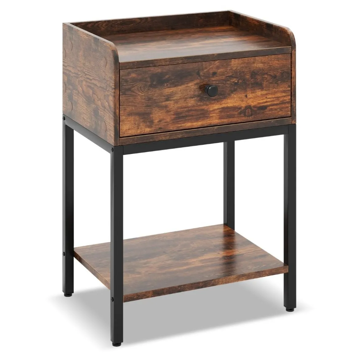 Nachttisch mit Schublade Beistelltisch mit offener Ablage 42 x 30 x 60 cm Rustikales Braun