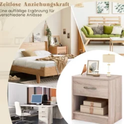 Nachttisch mit Schublade Kleiner Beistelltisch mit offenem Fach 38,5 x 28 x 40,5 cm