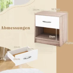 Nachttisch mit Schublade Kleiner Beistelltisch mit offenem Fach 38,5 x 28 x 40,5 cm