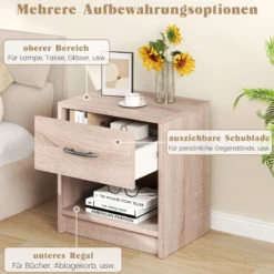 Nachttisch mit Schublade Kleiner Beistelltisch mit offenem Fach 38,5 x 28 x 40,5 cm