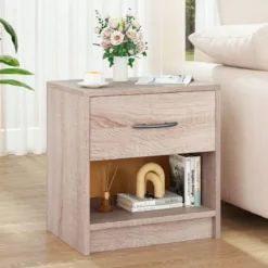Nachttisch mit Schublade Kleiner Beistelltisch mit offenem Fach 38,5 x 28 x 40,5 cm