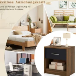 Nachttisch mit Schublade Kleiner Beistelltisch mit offenem Fach 38,5 x 28 x 40,5 cm