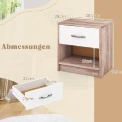 Nachttisch mit Schublade Kleiner Beistelltisch mit offenem Fach 38,5 x 28 x 40,5 cm