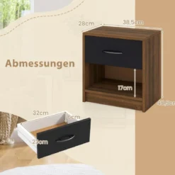 Nachttisch mit Schublade Kleiner Beistelltisch mit offenem Fach 38,5 x 28 x 40,5 cm