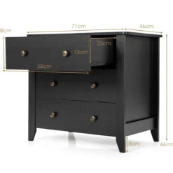 Nachttisch mit 3 Schubladen Beistelltisch mit Griffen aus Holz 71 x 46 x 66 cm Schwarz